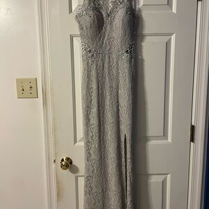 City Triangles Gray Lace Prom Dress